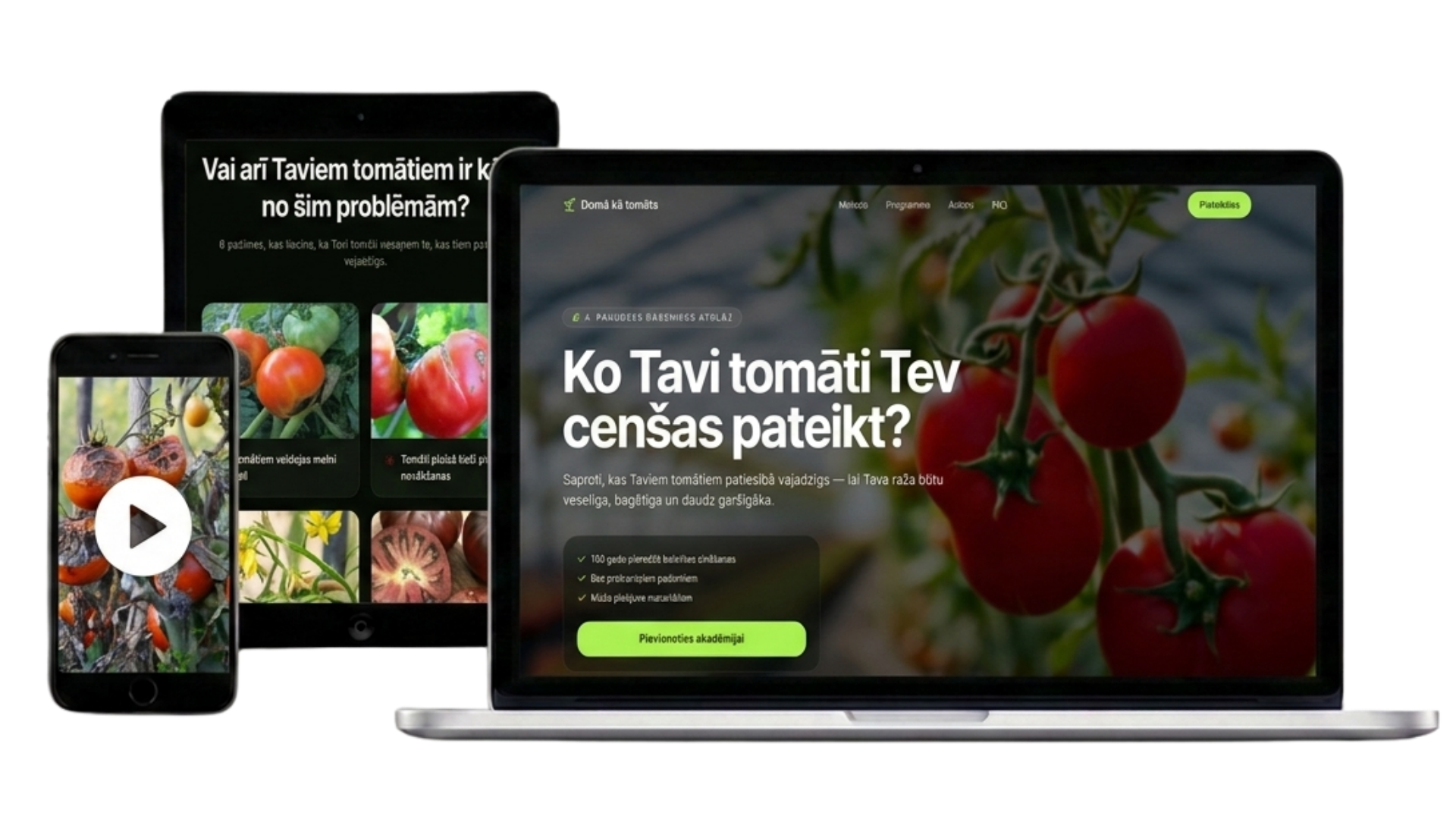 Domā kā tomāts akadēmijas priekšskatījums dažādās ierīcēs